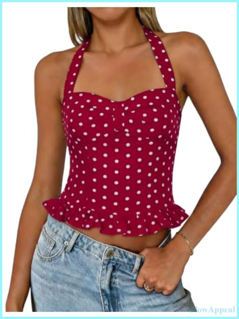 Women's Polka Dot Halter Crop Top Tie Back Y2K Streetwear